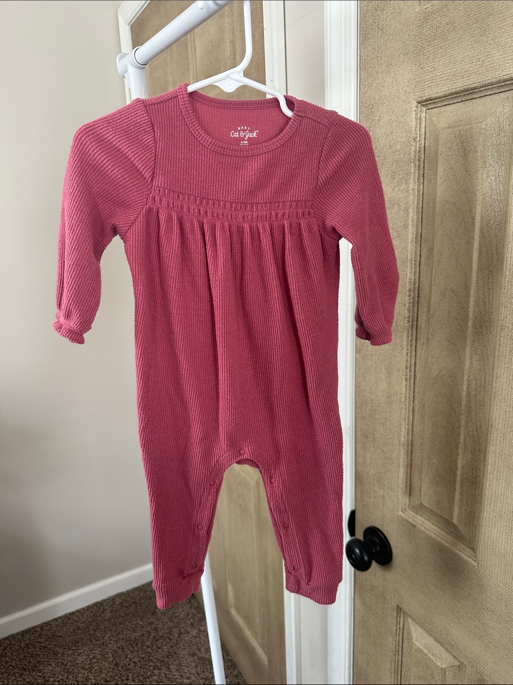 Cat & Jack Rose Pink Ribbed Long-Sleeve Baby One-Piece
